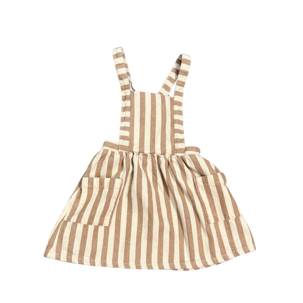 Wonder Nation Striped Pinafore Jumper Dress, Toddler Girl 3T Cream Tan Boho baby